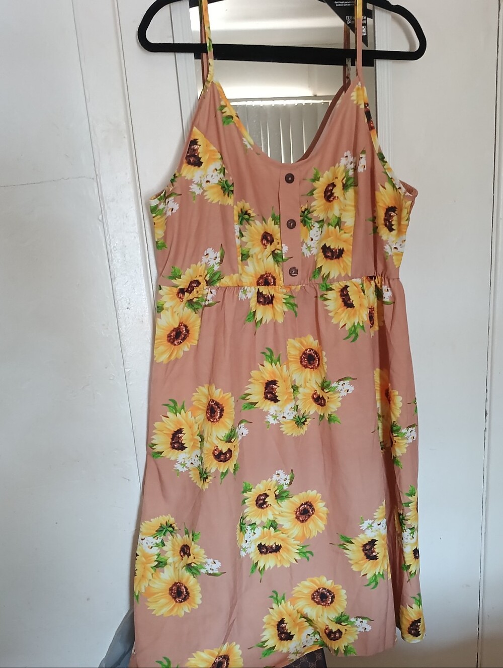 Sunflower Print Spaghetti Strap Dress - Soft Beige